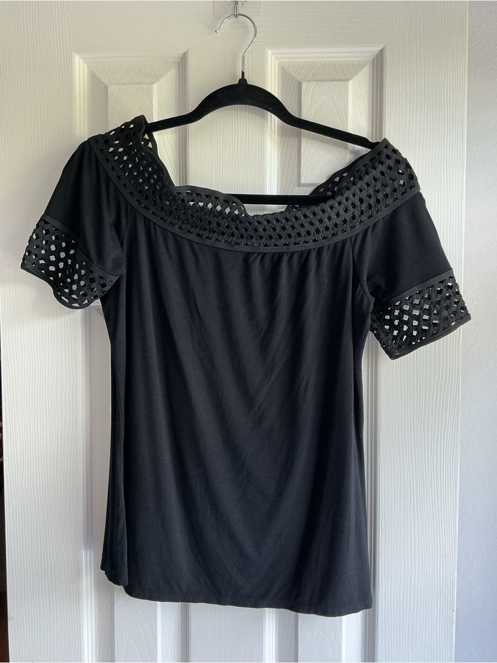 Montagner Black Off-Shoulder Eyelet-Trim Blouse
